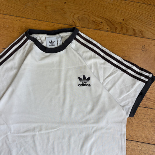 Vintage Adidas White Stripe Graphic T-Shirt - S