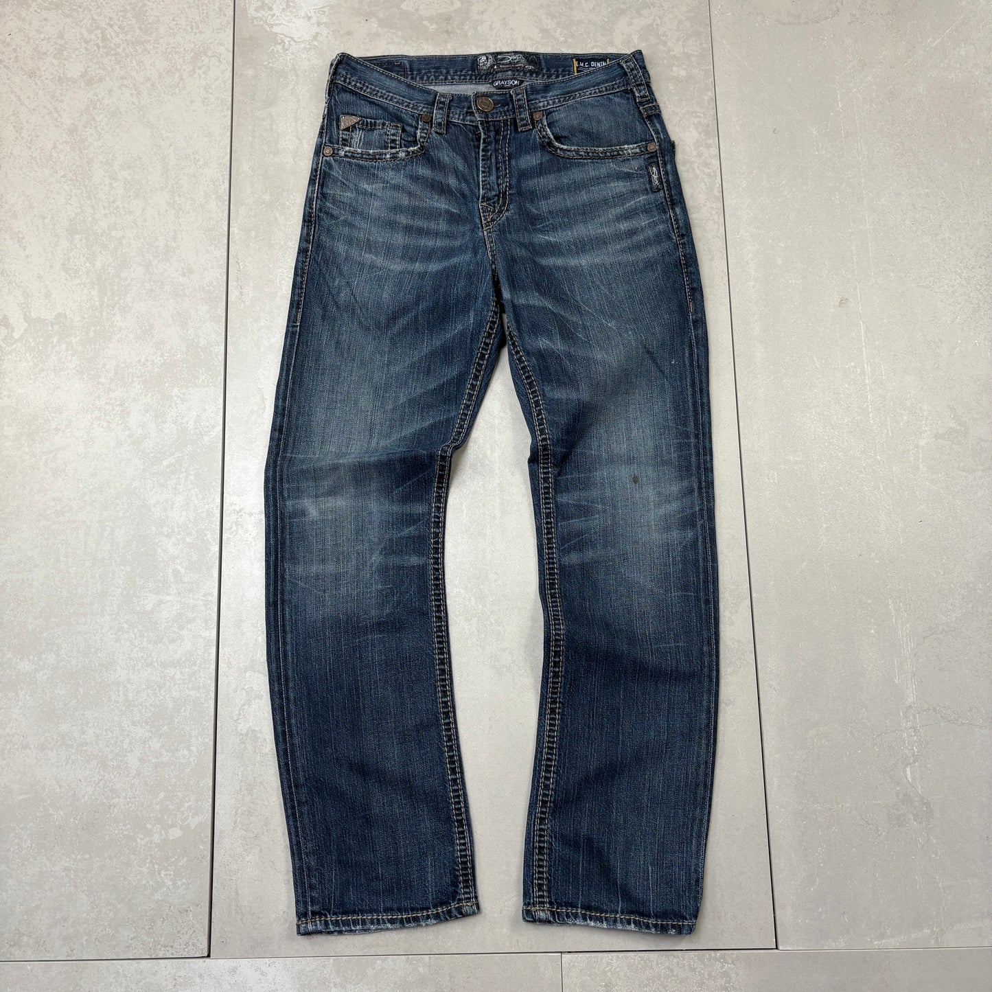 Vintage Silver Jeans Embroidered Hip Hop Blue Straight Jeans - 32