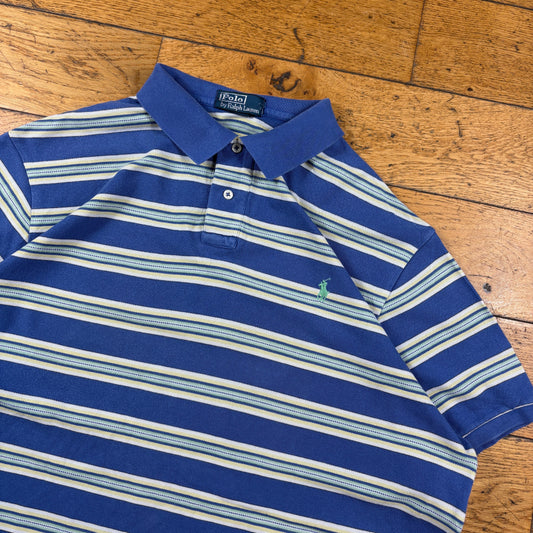 Vintage Ralph Lauren Blue Stripe Polo T-Shirt - XL