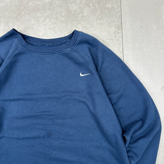 Vintage 00s Nike Silver Tag Swoosh Embroidered Boxy Navy Sweatshirt - L