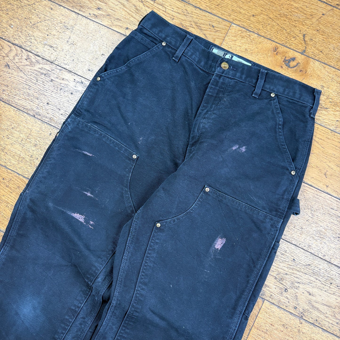 Vintage Carhartt Black Double Knee Workwear Carpenter Baggy Trousers - 32