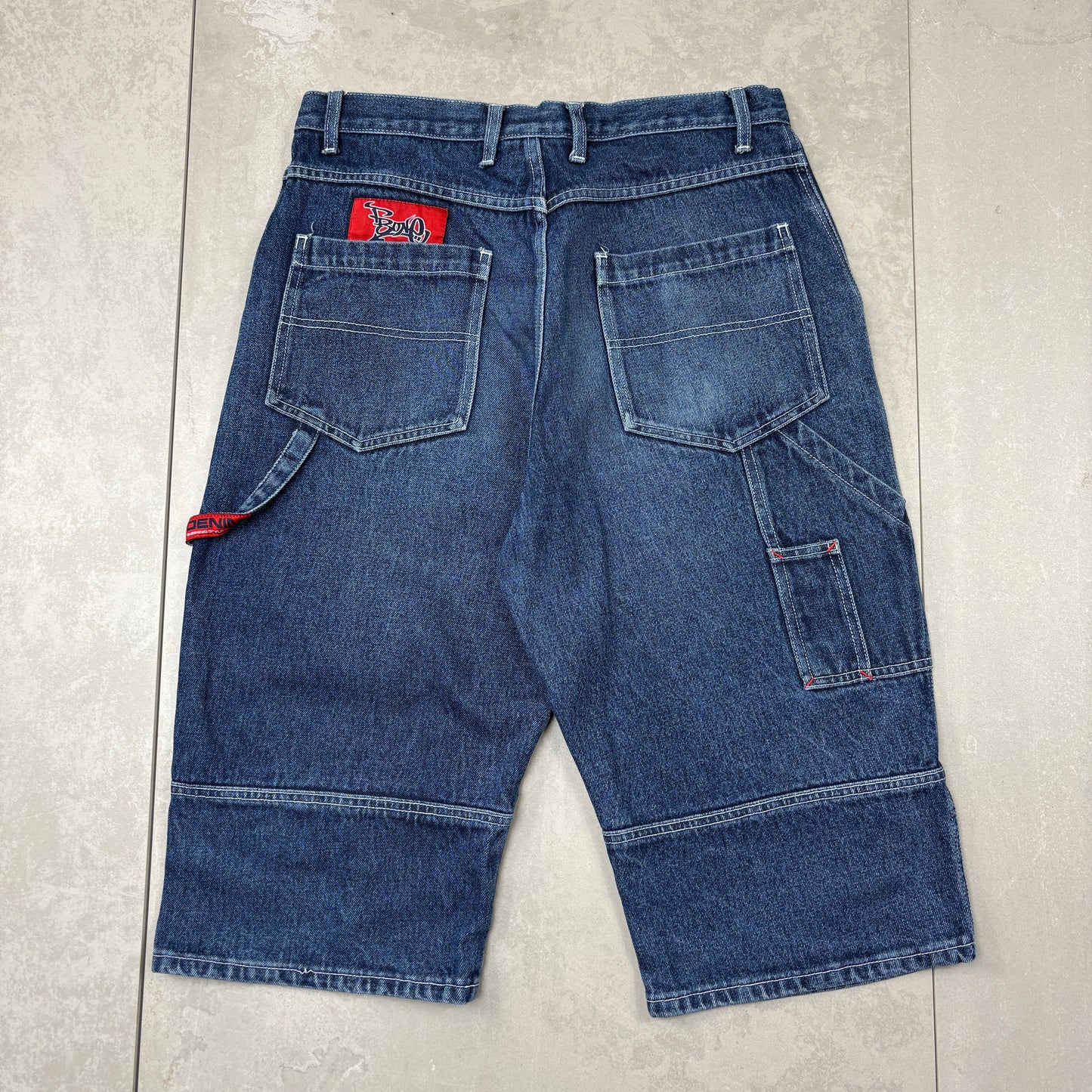 Vintage Fishbone Embroidered Blue Hip Hop Baggy Shorts Jorts - 32