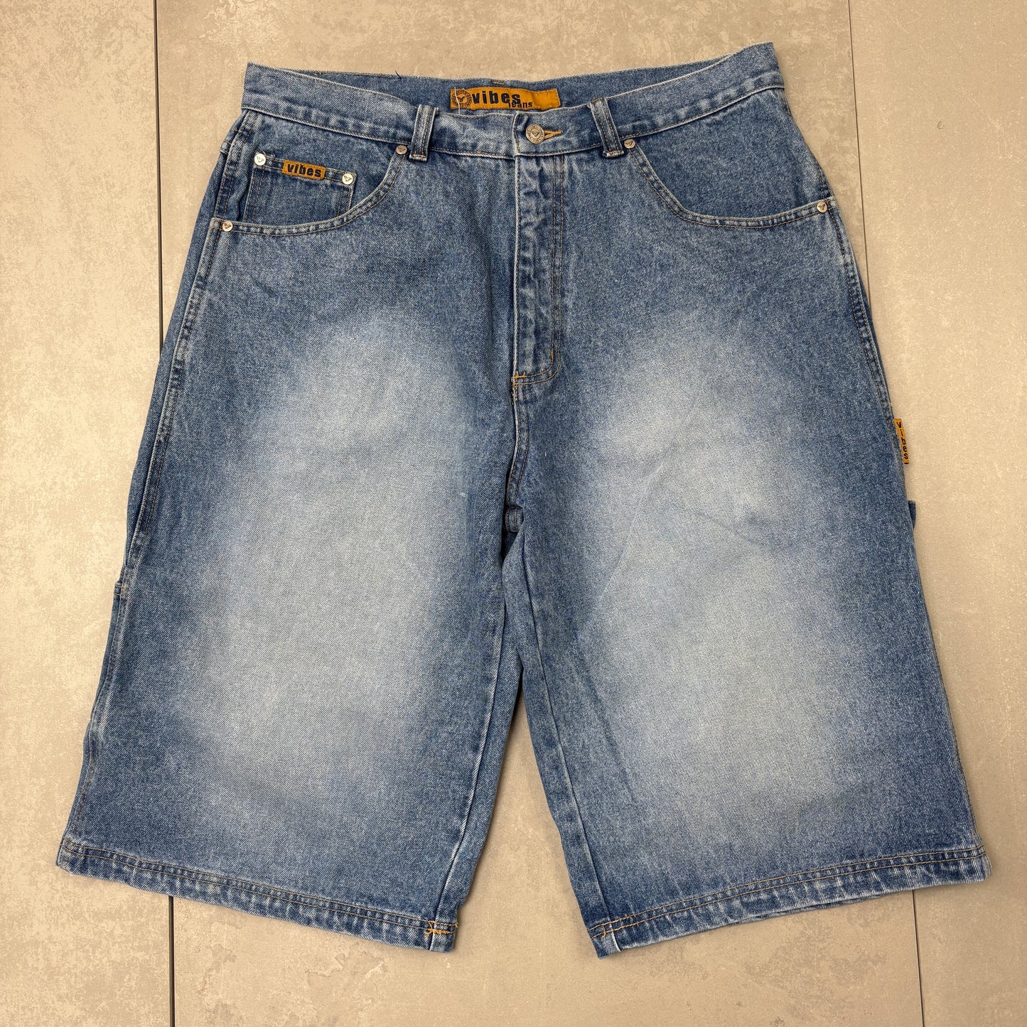 Vintage Vibes Embroidered Hip Hop Baggy Blue Shorts Jorts - 36