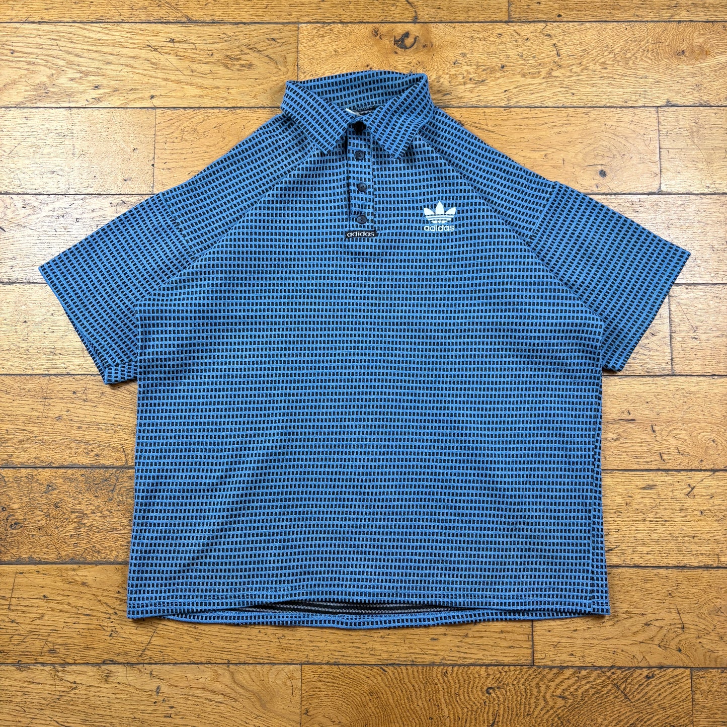 Vintage Adidas Embroidered Blue Pattern Polo T-Shirt - XXL