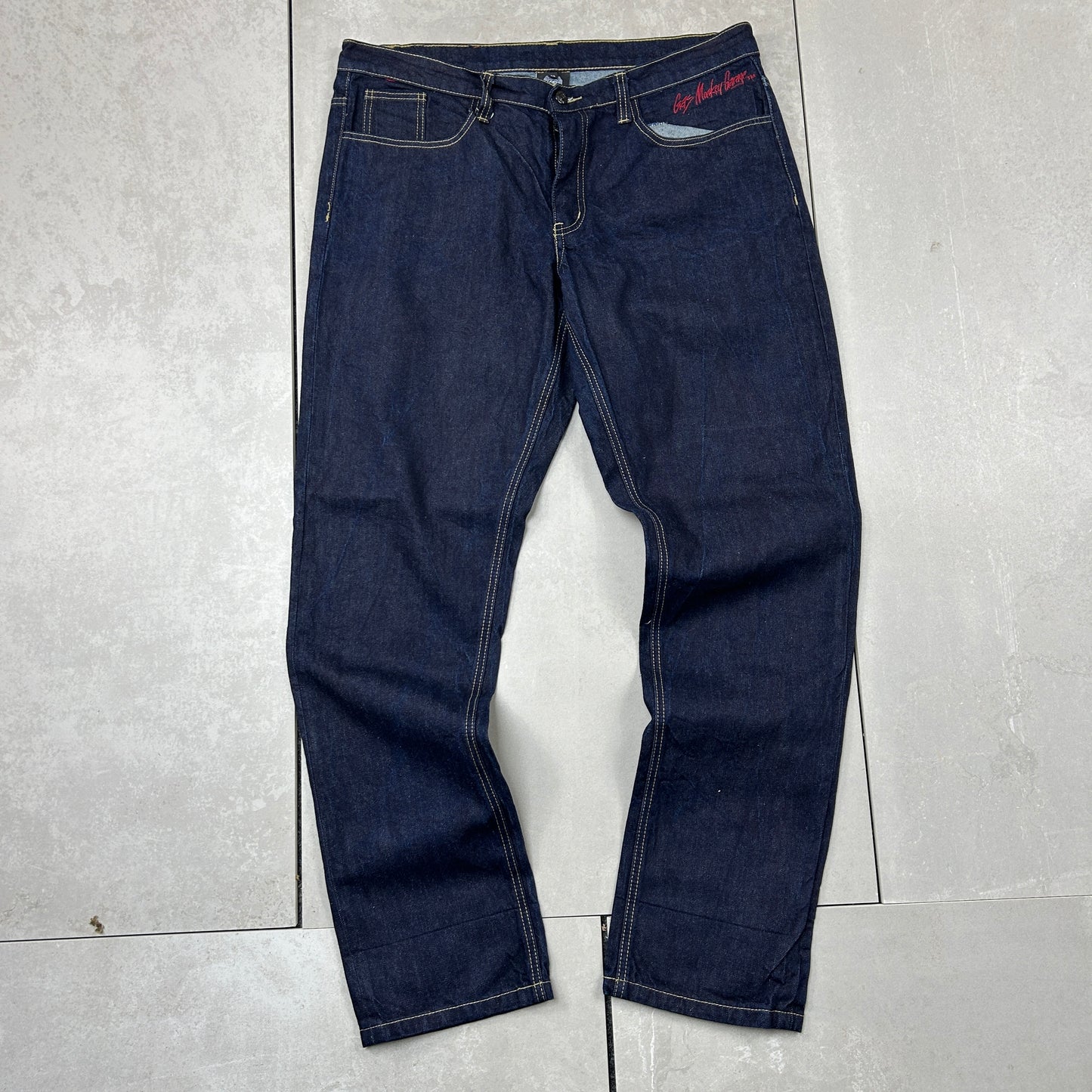 Vintage Embroidered Hip Hop Blue Jeans - 38