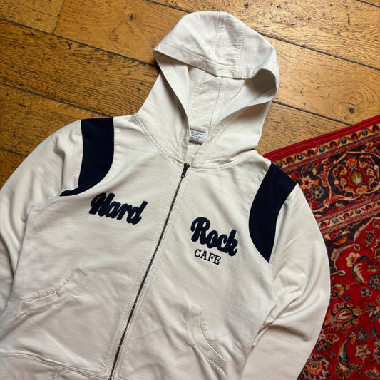 Vintage Hard Rock Cafe White Embroidered Hoodie Sweatshirt - M