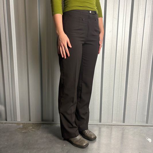 Brown High Waisted Y2K Italian Straight Leg Tailored Smart Trousers - 28