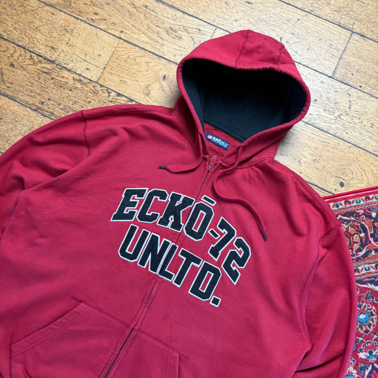 Vintage Ecko Unltd Red Hip Hop Zip Hoodie Embroidered Sweatshirt - 3XL