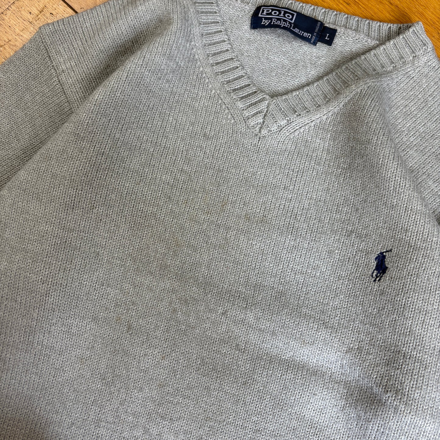 Vintage Ralph Lauren Grey Merino Wool Chunky Knit Jumper - S