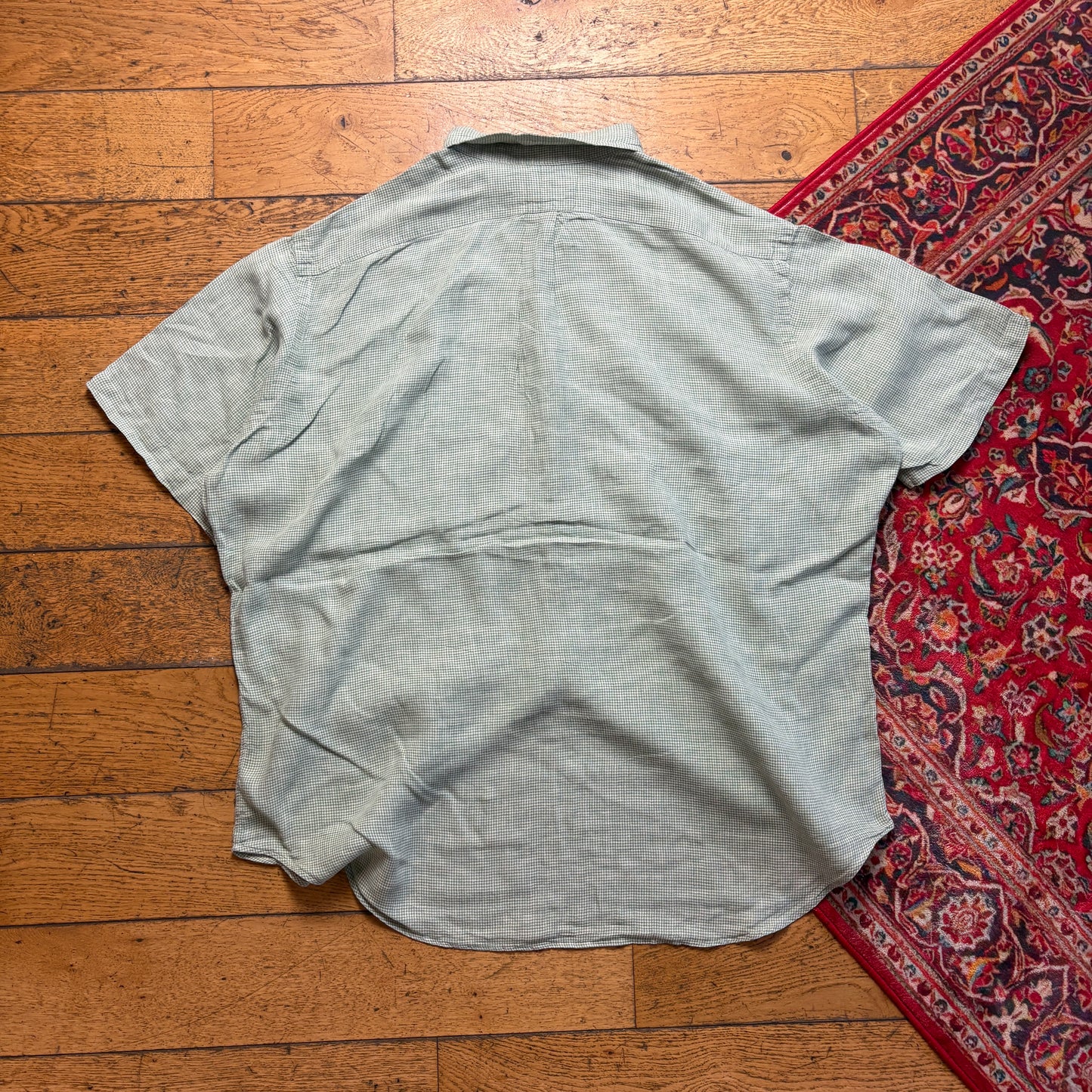 Vintage Ralph Lauren Green Check Short Sleeve Embroidered Shirt - 2XL