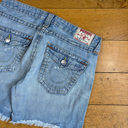 Vintage True Religion Blue Embroidered Y2K Shorts Jorts - 34