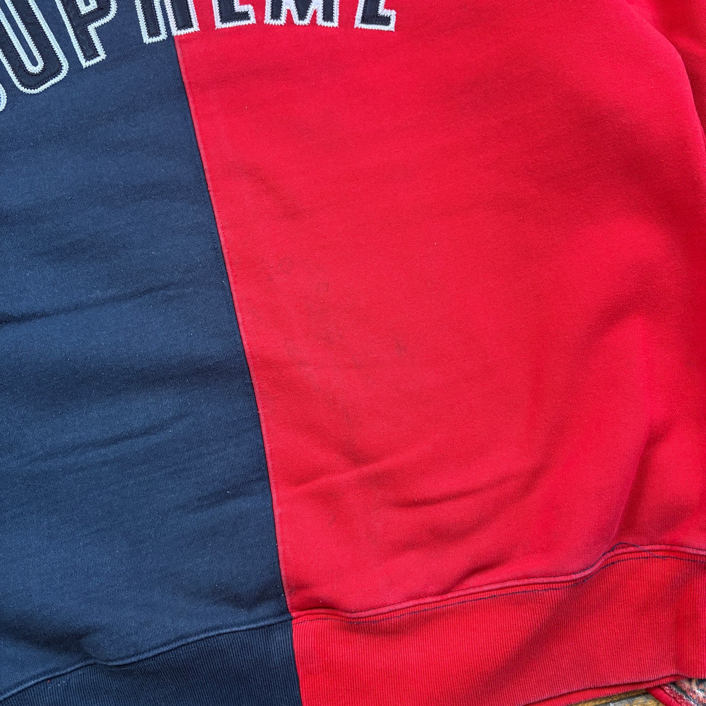 Vintage Supreme Spellout Red Navy Embroidered Sweatshirt - L