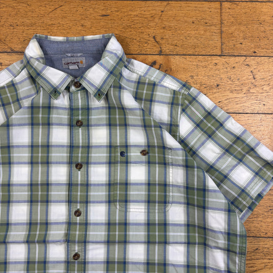 Vintage Carhartt Short Sleeve Green Check Embroidered Shirt - XL