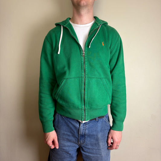 Vintage Ralph Lauren Green Zip Hoodie Embroidered Sweatshirt - L