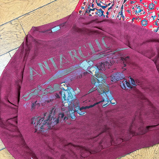Vintage 90s Antartica Burgundy Embroidered Sweatshirt - L