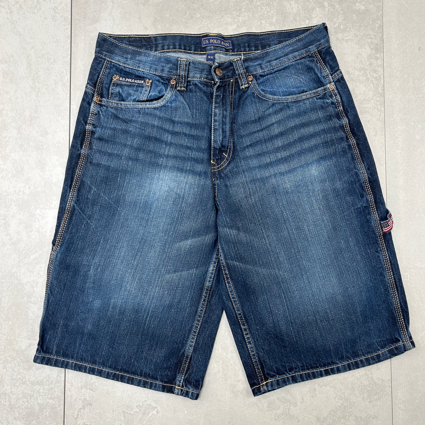 Vintage US Polo ASSN Embroidered Hip Hop Baggy Blue Shorts Jorts - 35