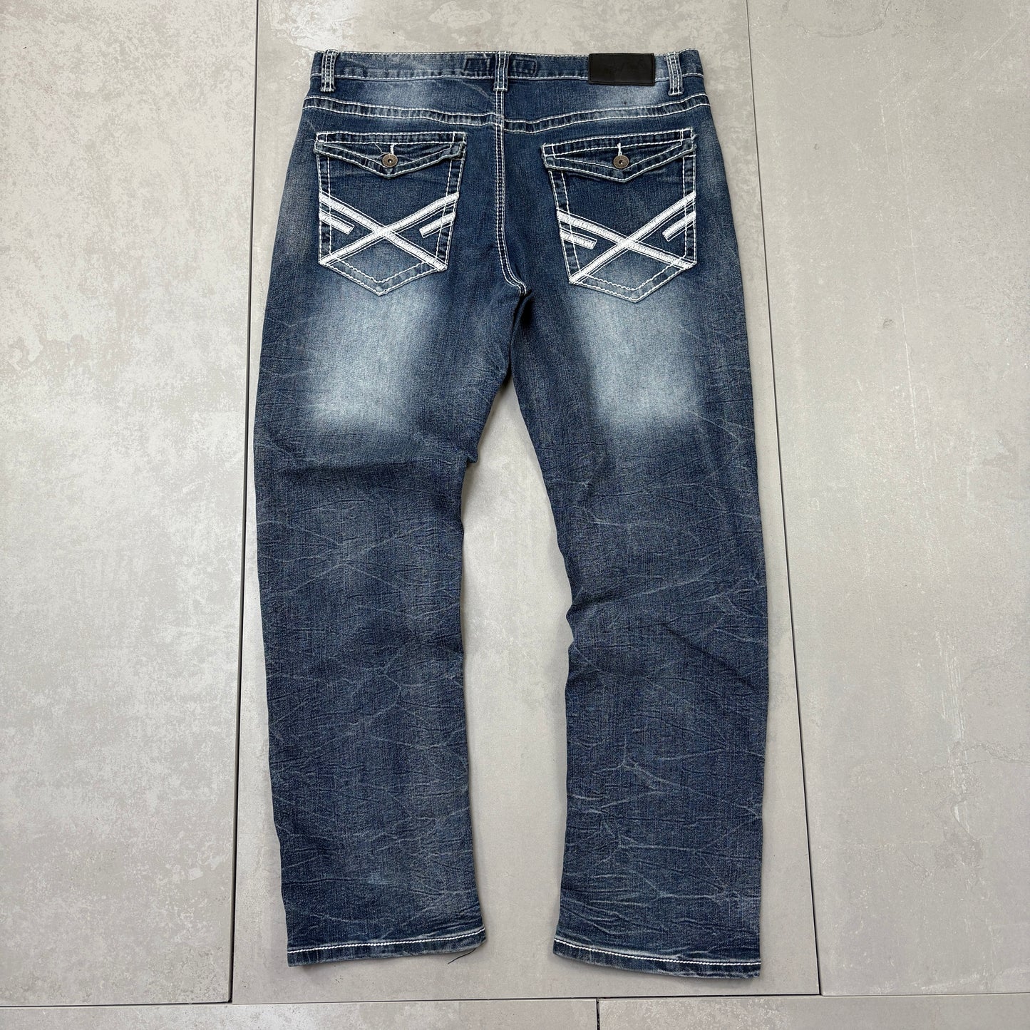 Vintage Embroidered Hip Hop Blue Straight Jeans - 36