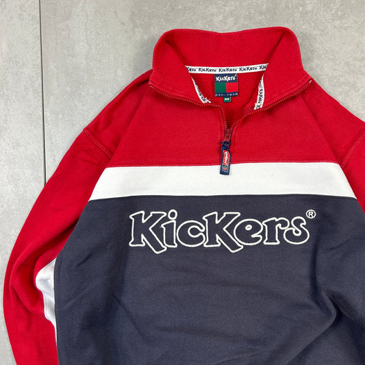 Vintage 90s Kickers Quarter Zip Navy Red Embroidered Sweatshirt - M