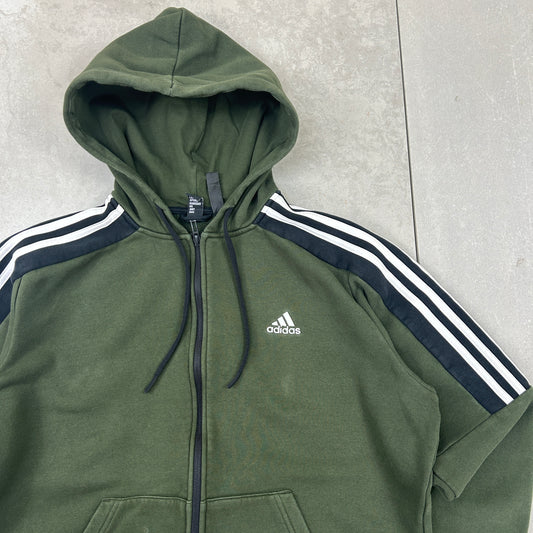 Vintage Adidas Green Zip Hoodie Embroidered Sweatshirt - M