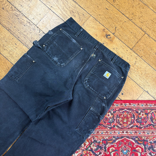 Vintage Carhartt Black Double Knee Workwear Carpenter Baggy Trousers - 36