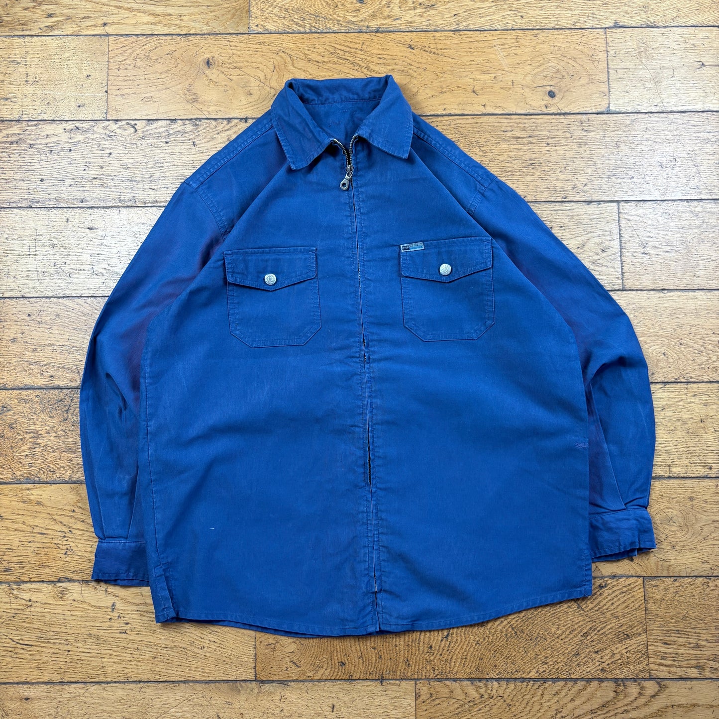 Vintage French Chore Workwear Jacket Blue Overcoat - M