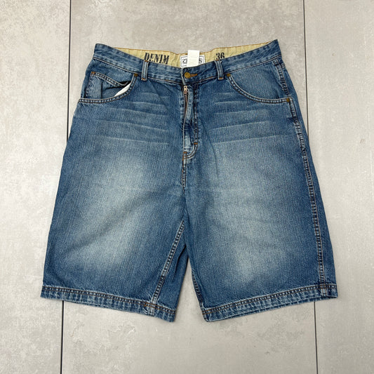 Vintage Embroidered Hip Hop Baggy Blue Shorts Jorts - 38