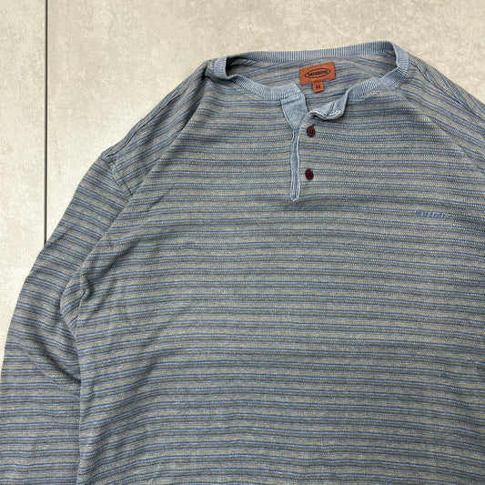 Vintage Missoni Italian Stripe Long Sleeve Blue Henley Boxy T-Shirt - XL