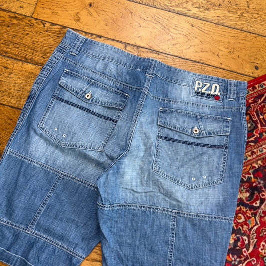 Vintage Y2K Embroidered Hip Hop Baggy Shorts Blue Jorts - 38