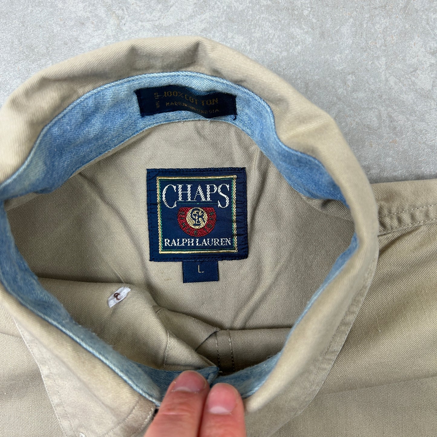 Vintage Ralph Lauren Chaps Short Sleeve Brown Embroidered Crest Shirt - L