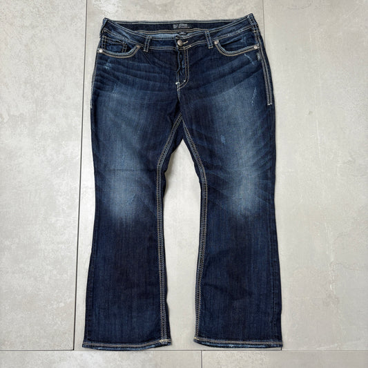 Vintage Silver Embroidered Blue Hip Hop Bootcut Baggy Jeans - 40