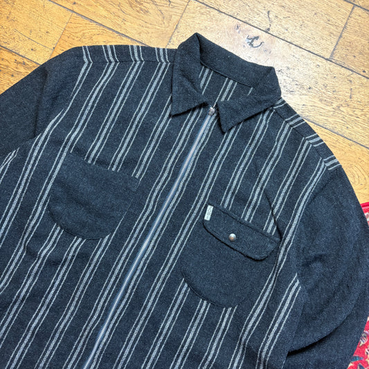 Vintage Black Stripe Zip Flannel Shirt - XL