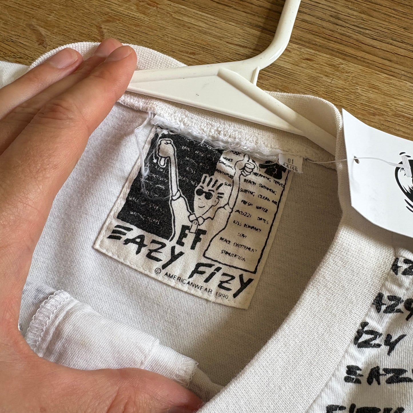 Vintage 1994 Eazy Fizy White Henley Single Stitch Graphic T-Shirt - M