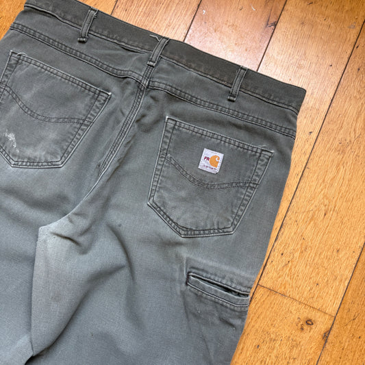 Vintage Carhartt Workwear Carpenter Green Khaki Baggy Trousers - 35