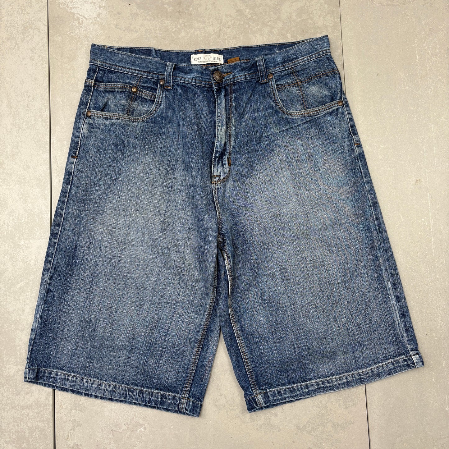 Vintage Embroidered Hip Hop Baggy Blue Shorts Jorts - 38