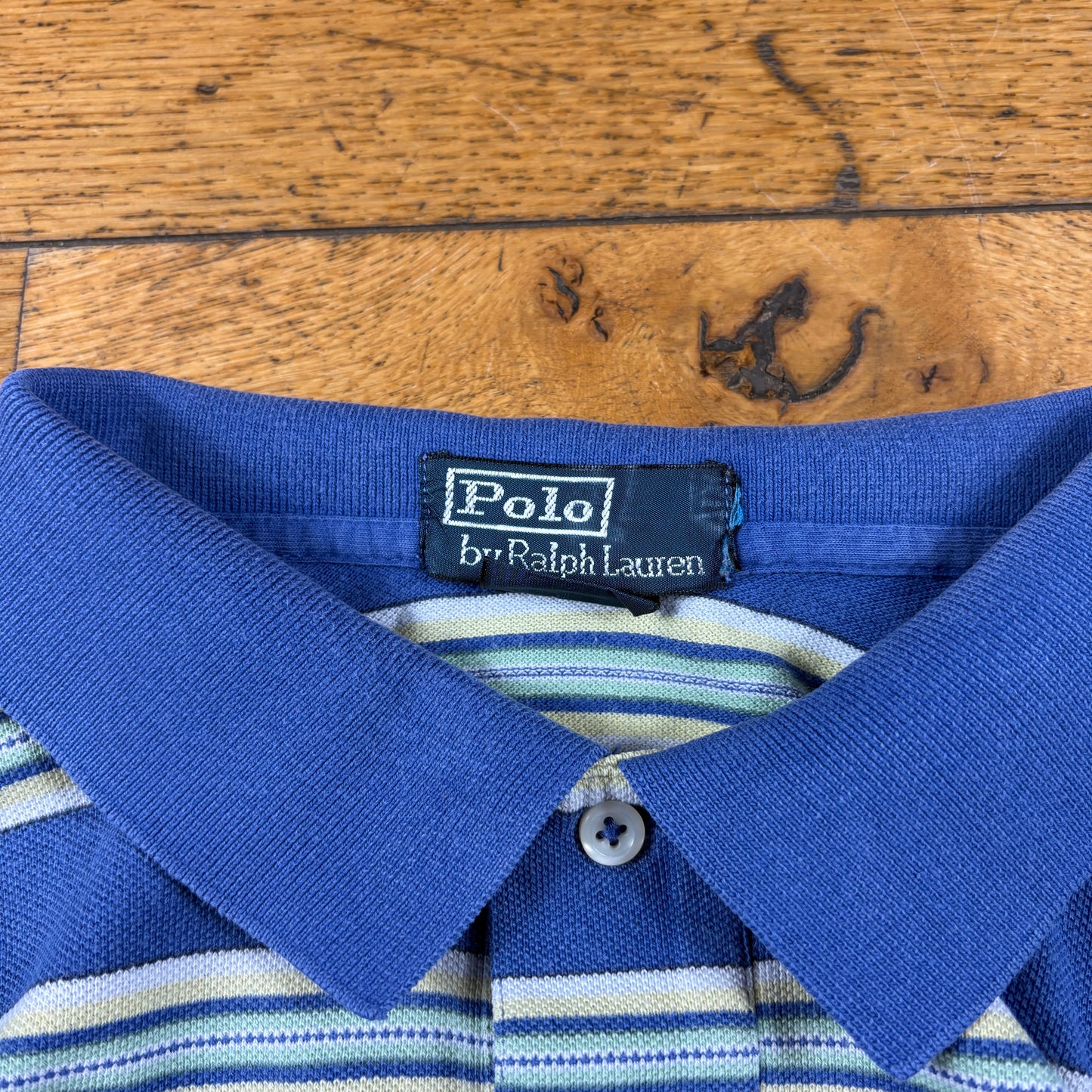 Vintage Ralph Lauren Blue Stripe Polo T-Shirt - XL