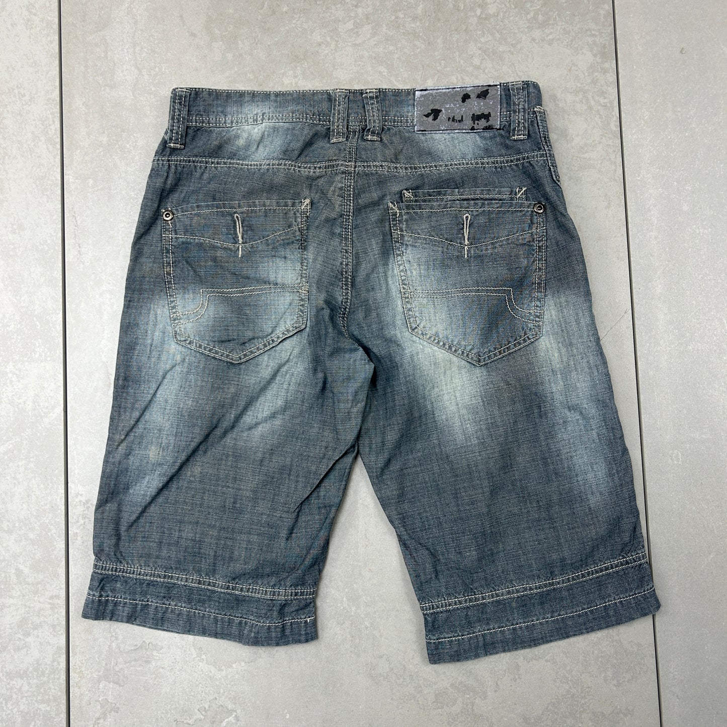 Vintage Embroidered Hip Hop Blue Shorts Jorts -32