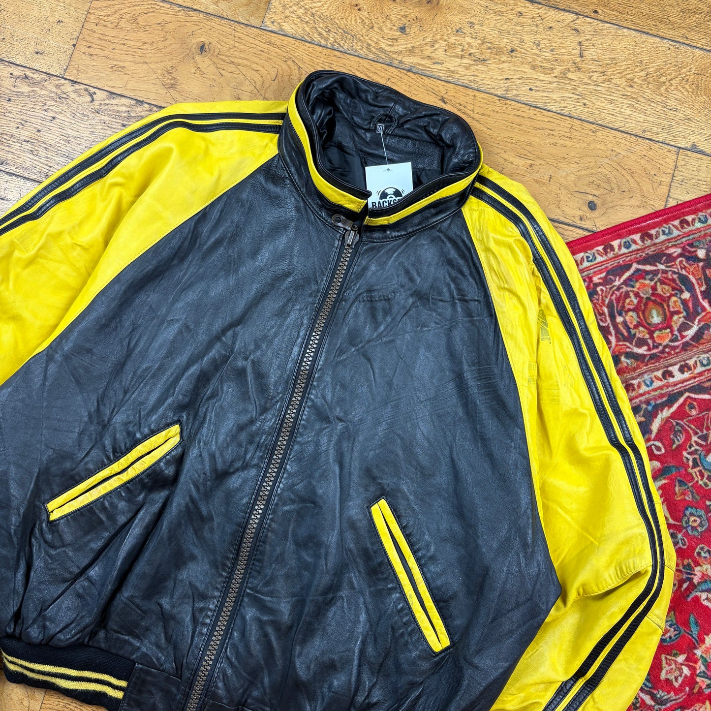 Vintage Cocon Leather Black Yellow Jacket - XL