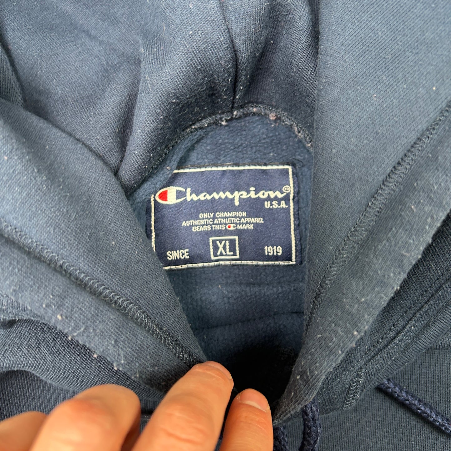 Vintage Champion Navy Hoodie Sweatshirt - XL