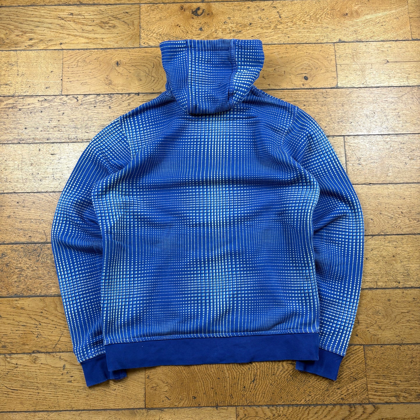 Vintage Nike Blue Abstract Dot Pattern Embroidered Hoodie Sweatshirt - M
