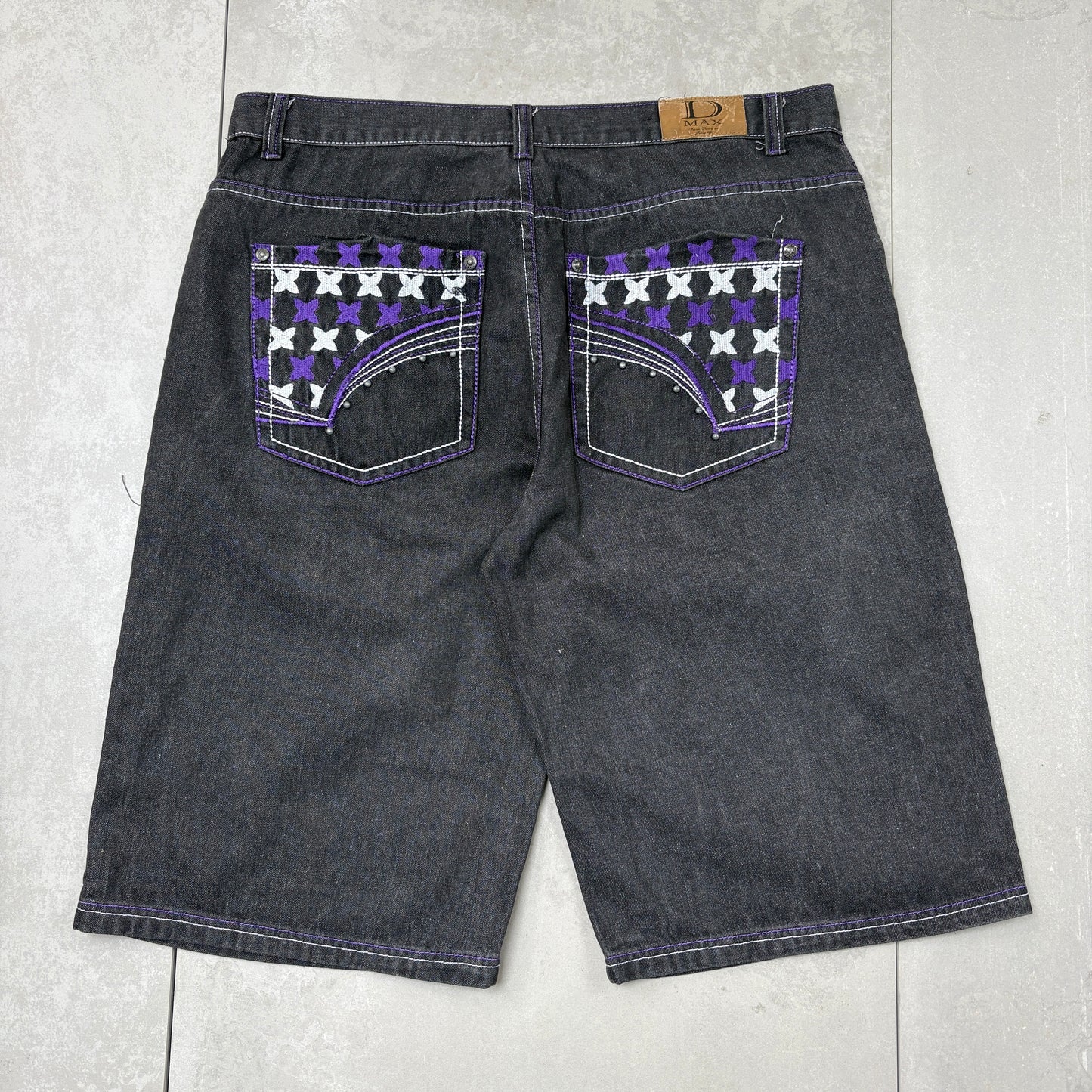 Vintage Embroidered Hip Hop Black Baggy Shorts Jorts - 42