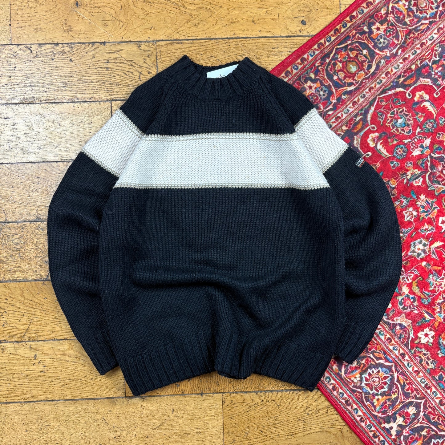 Vintage Napapijri Black Chunky Knit Jumper - S