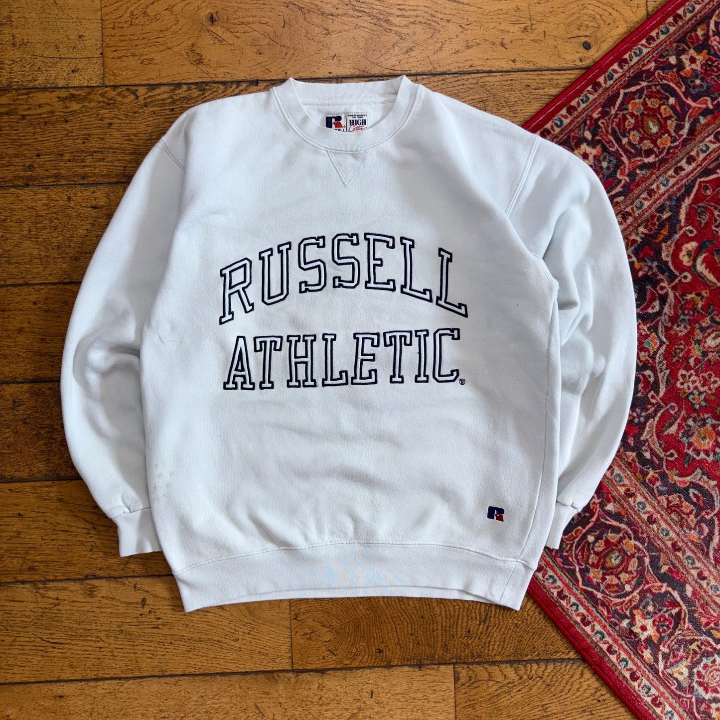 Vintage Russell Athletic White Embroidered Sweatshirt - S