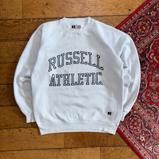 Vintage Russell Athletic White Embroidered Sweatshirt - S