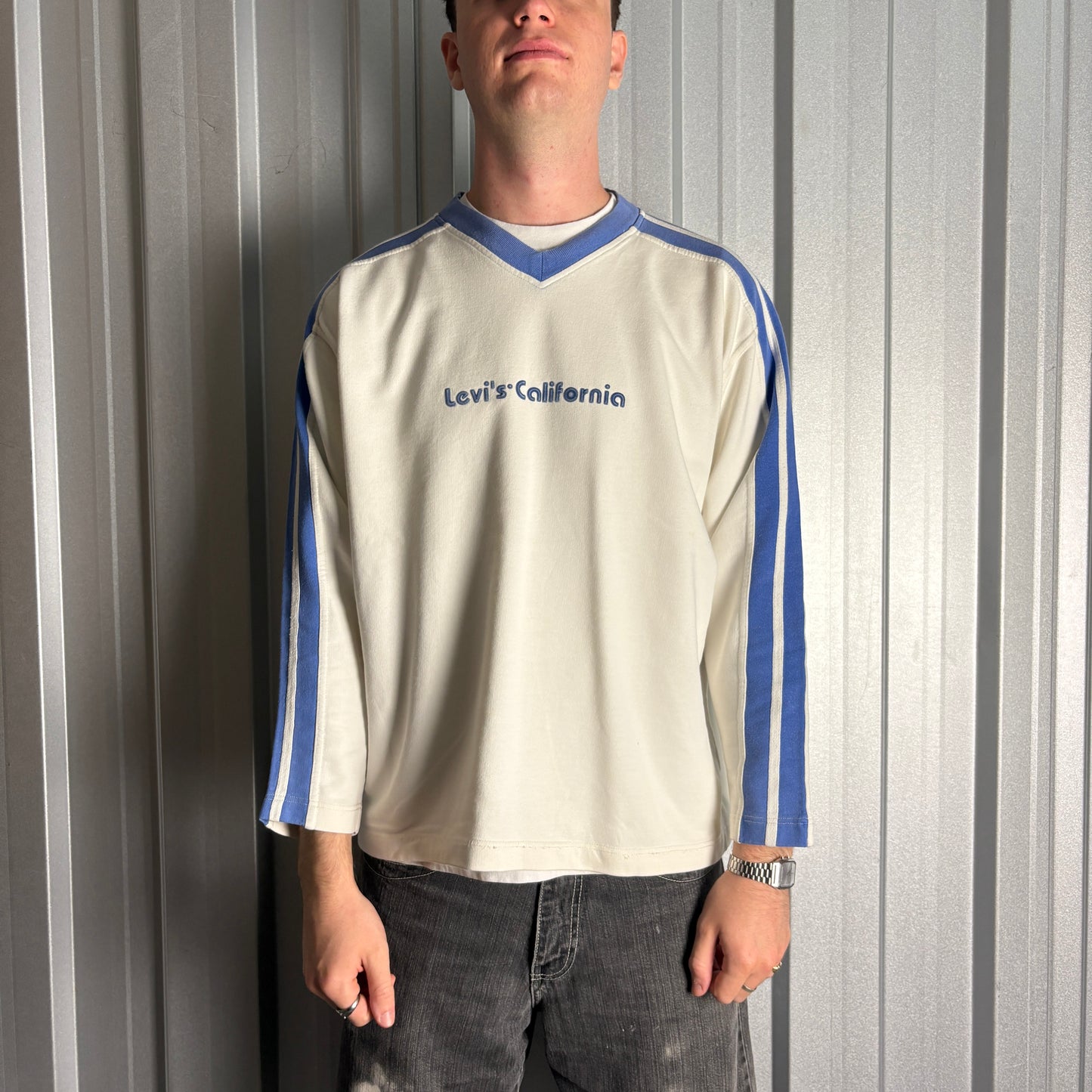 Vintage 90s Levi's White Blue Embroidered Sweatshirt - XL