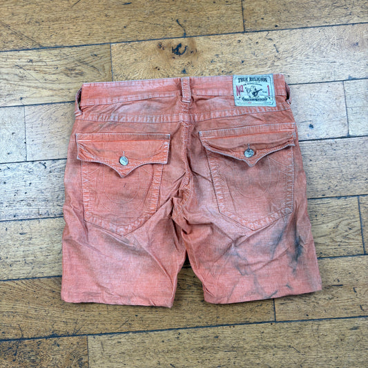Vintage True Religion Orange Corduroy Embroidered Y2K Shorts Jorts - 34