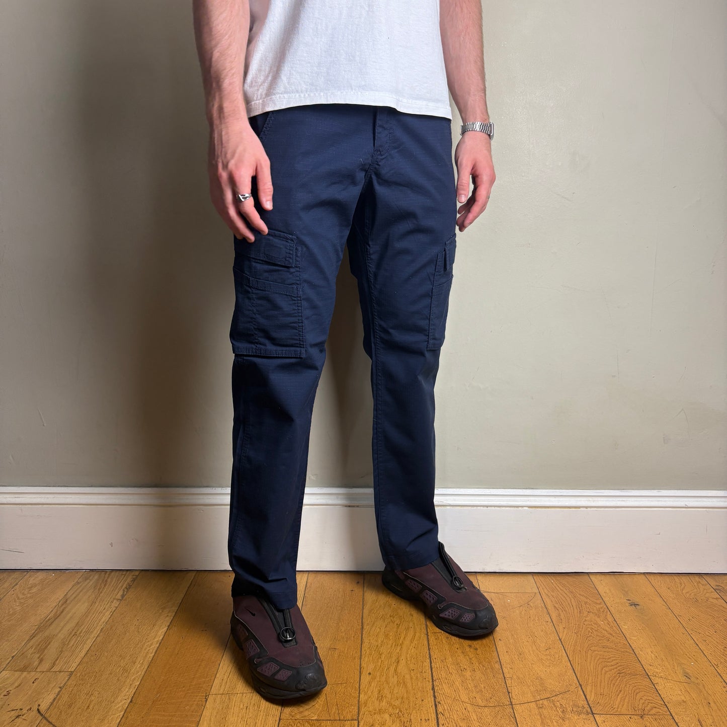 Vintage Carhartt Workwear Navy Cargo Carpenter Baggy Trousers - 32S