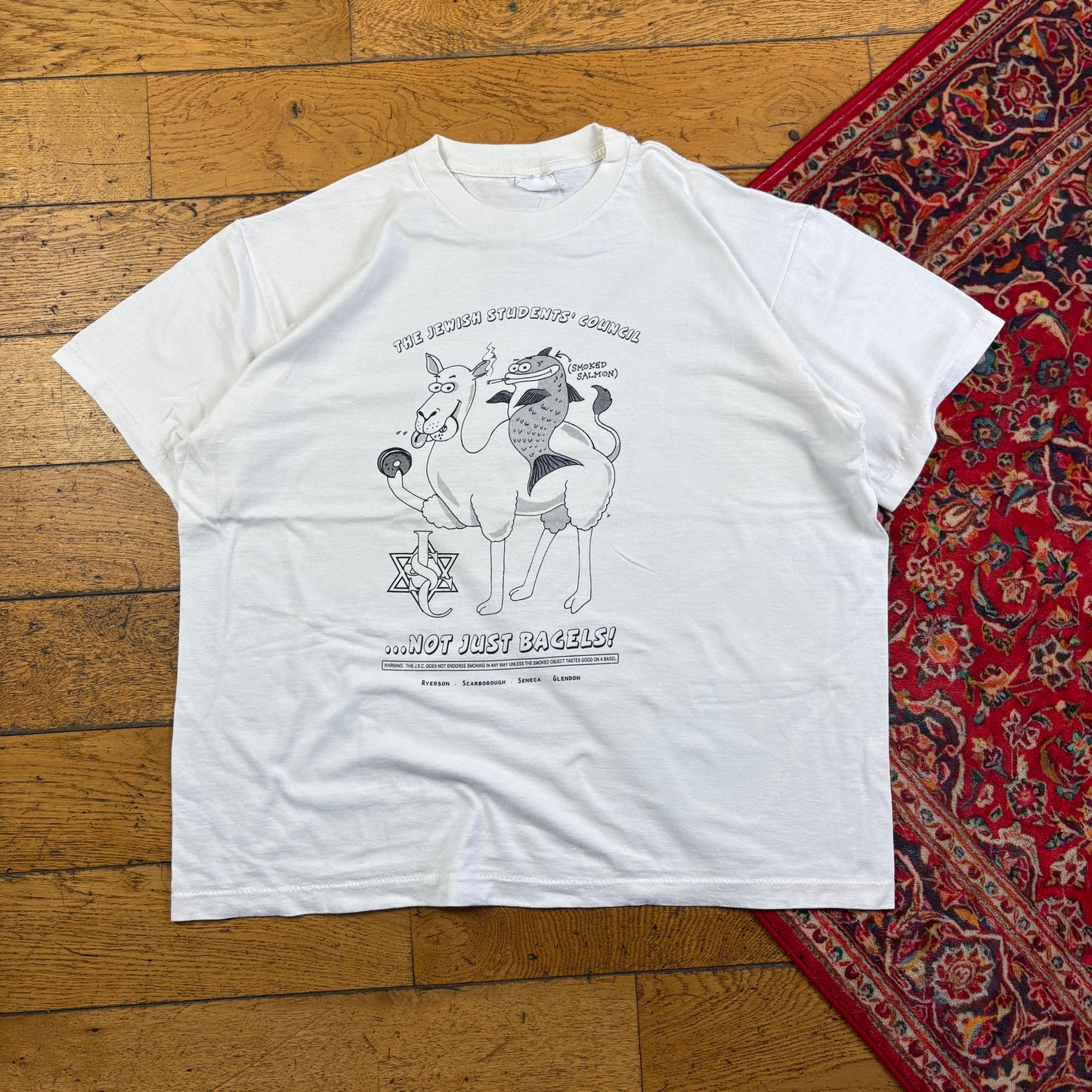 Vintage 90s Funny Smoked Salmon White Single Stitch Graphic T-Shirt - Xl