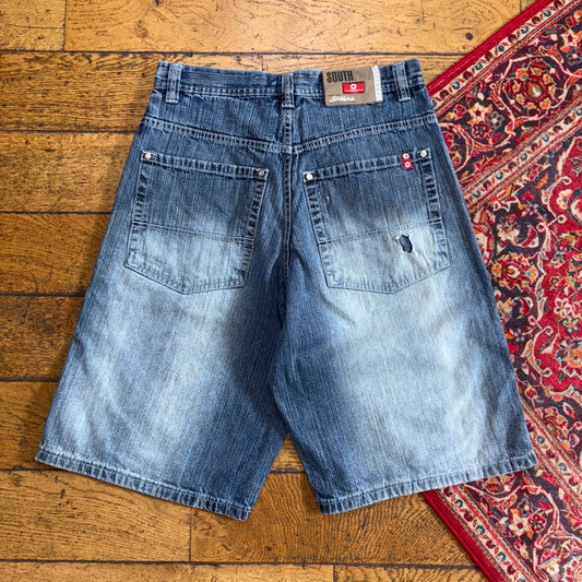 Vintage Southpole Blue Embroidered Y2K Hip Hop Baggy Jeans Shorts Jorts - 32