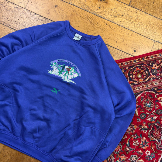 Vintage 90s Puma Skiing Purple Sweatshirt - XL