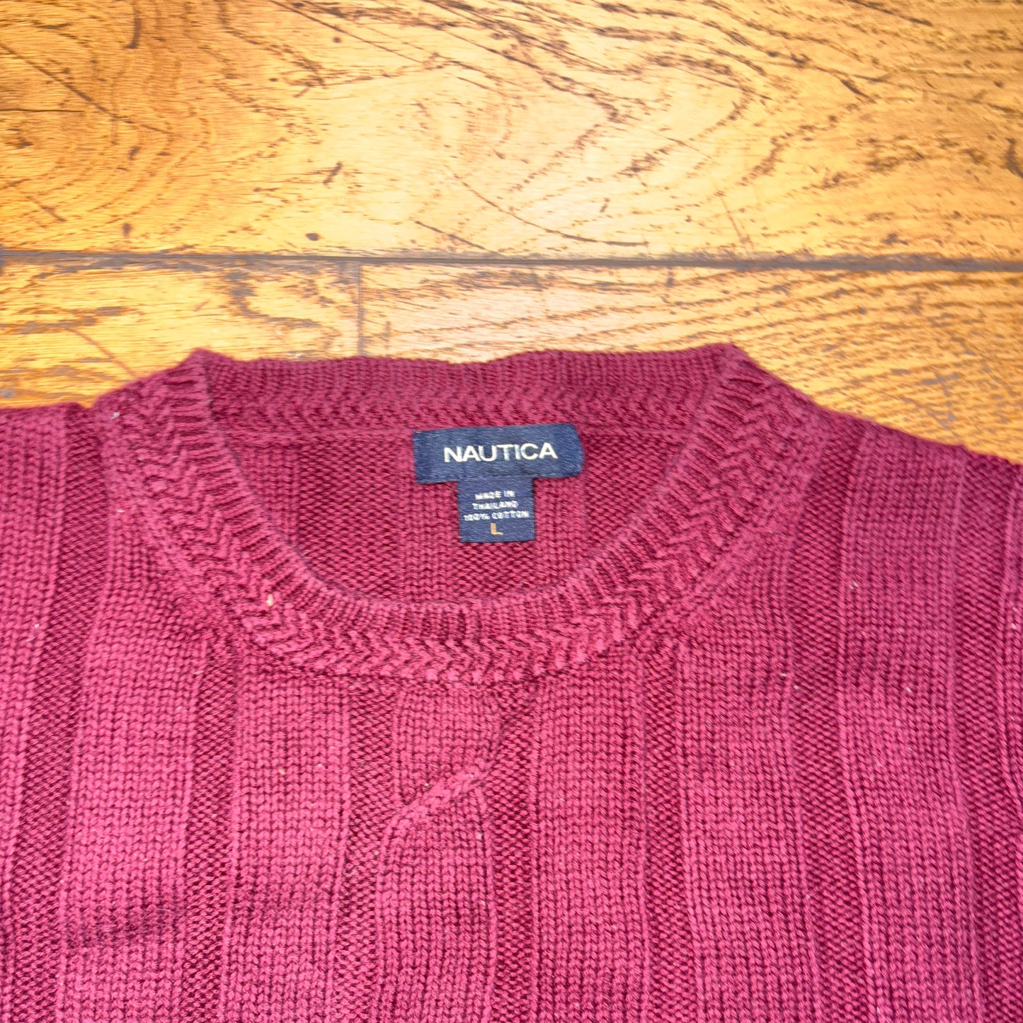 Vintage Nautica Burgundy Cable Embroidered Knit Jumper - XL